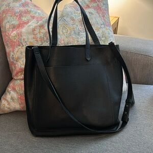 Madewell black genuine leather tote with crossbody strap